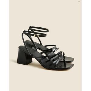 J.Crew LAYNE Leather Strappy Ankle Sandals Block Heels in Black Size 9 M NWB
